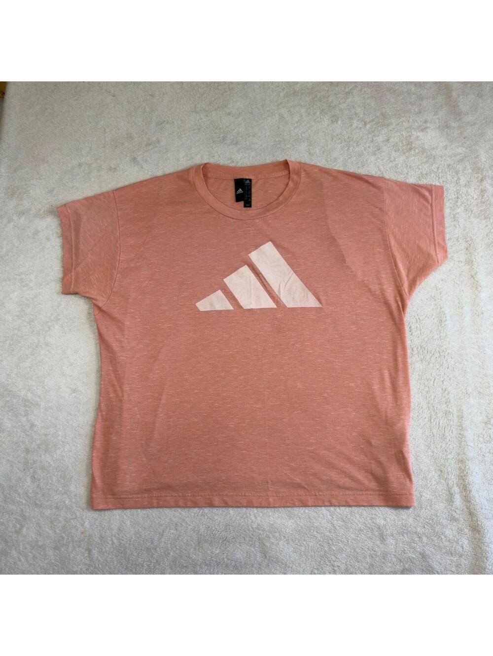 Adidas Womens 2X Pink Heather Logo T Shirt Crew Neck Short Sleeve Casual Top